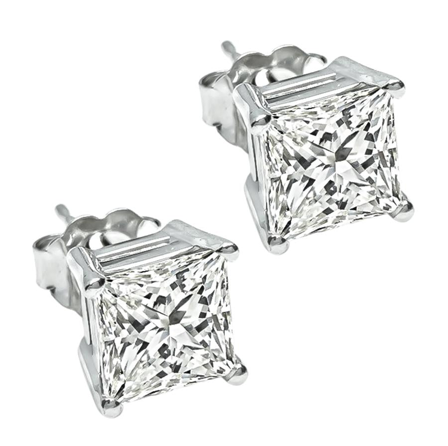 Estate 3.01ct Princess Cut Diamond Stud Earrings