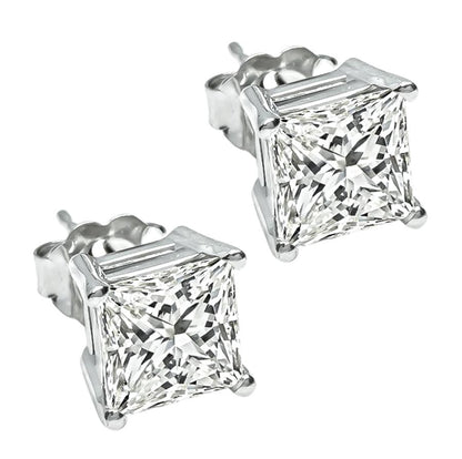 Estate 3.01ct Princess Cut Diamond Stud Earrings