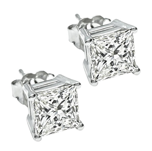 Estate 3.01ct Princess Cut Diamond Stud Earrings