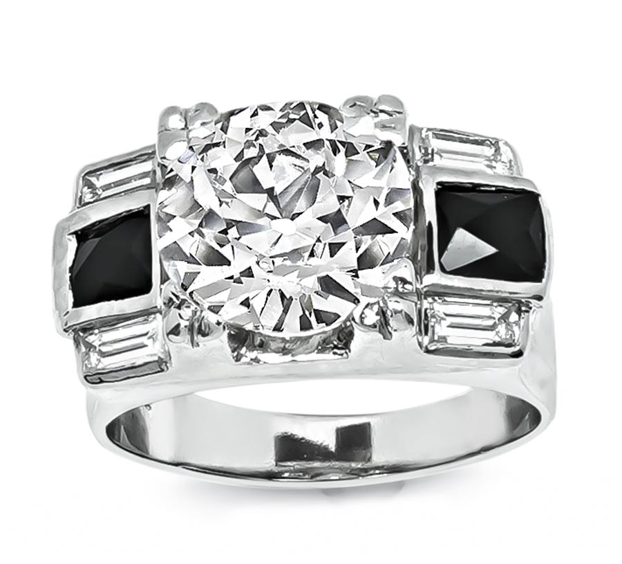 Estate 3.00ct Diamond Onyx 18k Gold Ring