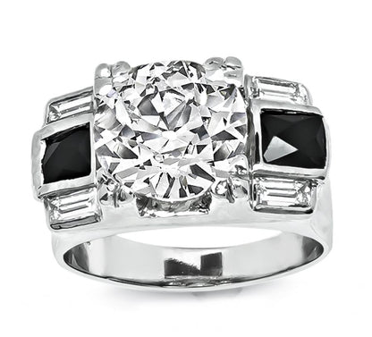 Estate 3.00ct Diamond Onyx 18k Gold Ring