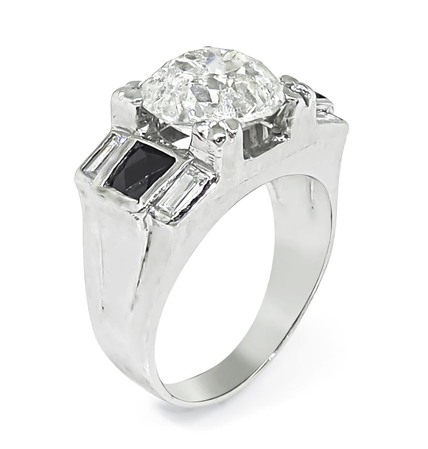 Estate 3.00ct Diamond Onyx 18k Gold Ring