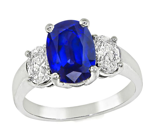 Estate 3.00ct Sapphire 1.00ct Diamond Platinum Engagement Ring