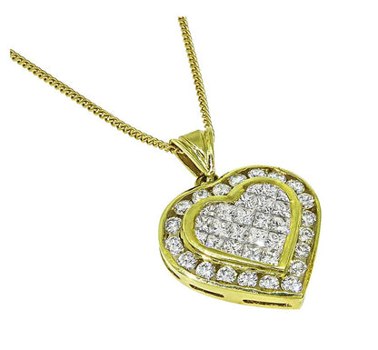 Estate 3.00ct Diamond 18k Yellow Gold Heart Pendant Necklace