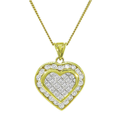Estate 3.00ct Diamond 18k Yellow Gold Heart Pendant Necklace
