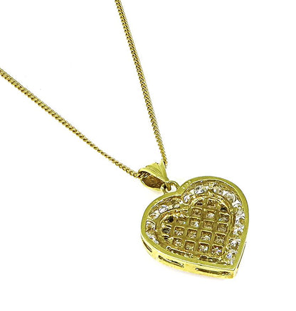 Estate 3.00ct Diamond 18k Yellow Gold Heart Pendant Necklace
