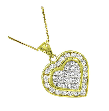 Estate 3.00ct Diamond 18k Yellow Gold Heart Pendant Necklace
