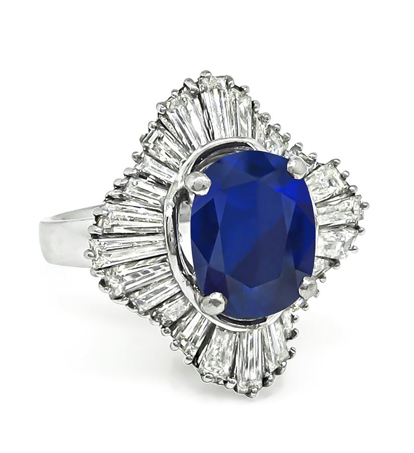 Estate 3.92ct Sapphire 3.13ct Diamond Platinum Ring