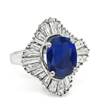 Estate 3.92ct Sapphire 3.13ct Diamond Platinum Ring
