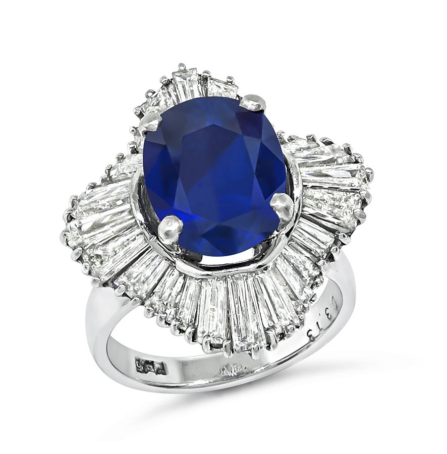 Estate 3.92ct Sapphire 3.13ct Diamond Platinum Ring