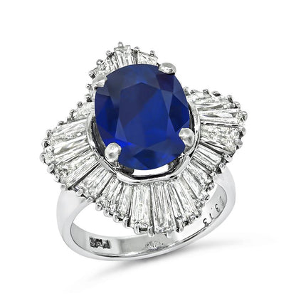 Estate 3.92ct Sapphire 3.13ct Diamond Platinum Ring