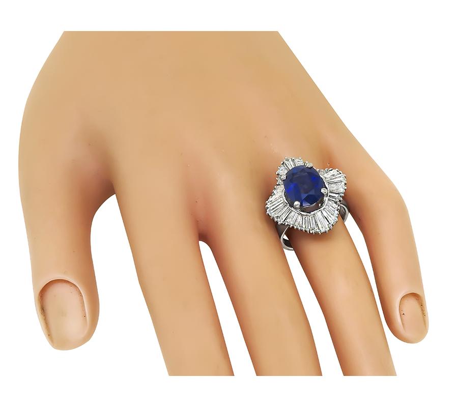 Estate 3.92ct Sapphire 3.13ct Diamond Platinum Ring