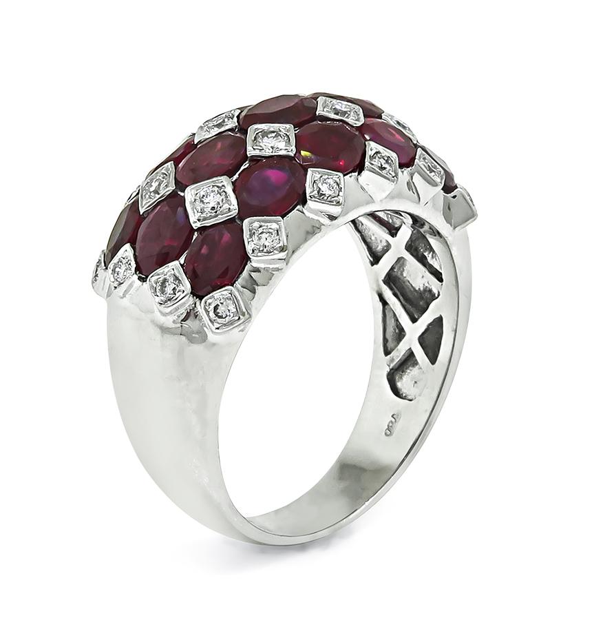 Estate 3.28ct Ruby Diamond 18k White Gold Ring