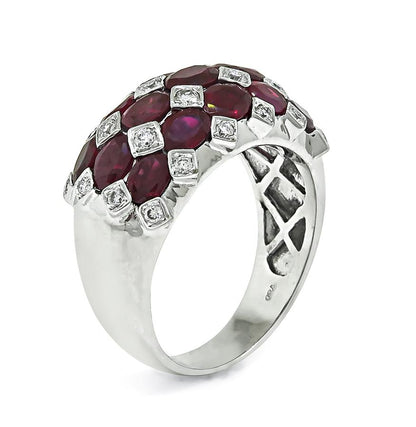 Estate 3.28ct Ruby Diamond 18k White Gold Ring