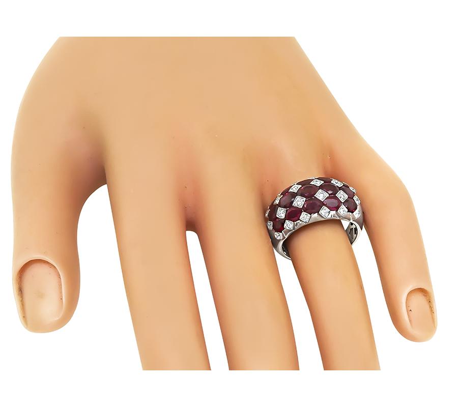 Estate 3.28ct Ruby Diamond 18k White Gold Ring