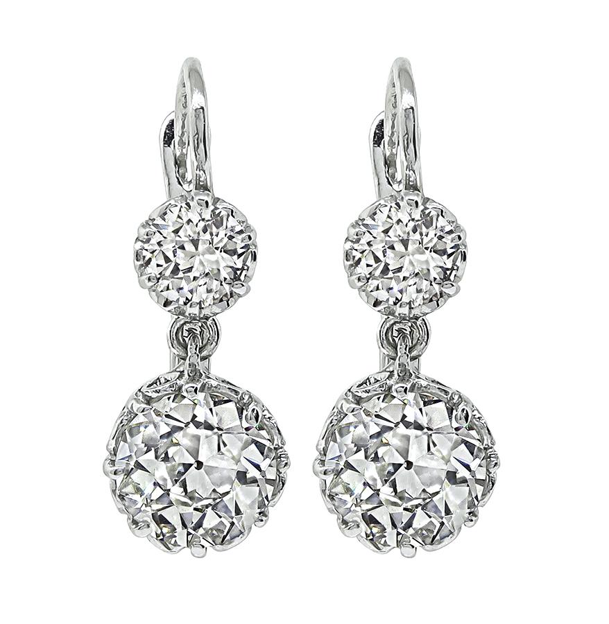 Estate 3.79cttw Diamond Platinum Drop Earrings