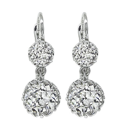 Estate 3.79cttw Diamond Platinum Drop Earrings