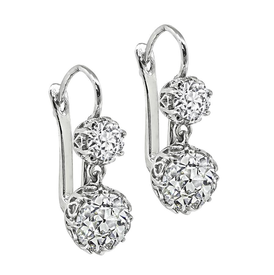 Estate 3.79cttw Diamond Platinum Drop Earrings