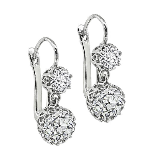 Estate 3.79cttw Diamond Platinum Drop Earrings