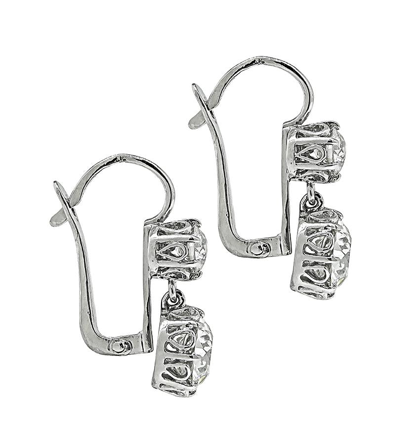 Estate 3.79cttw Diamond Platinum Drop Earrings