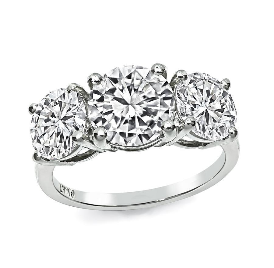 Estate 3.56cttw Diamond Platinum Three Stone  Anniversary Ring