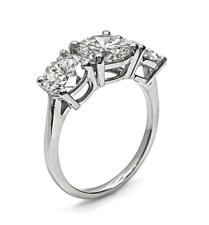Estate 3.56cttw Diamond Platinum Three Stone  Anniversary Ring
