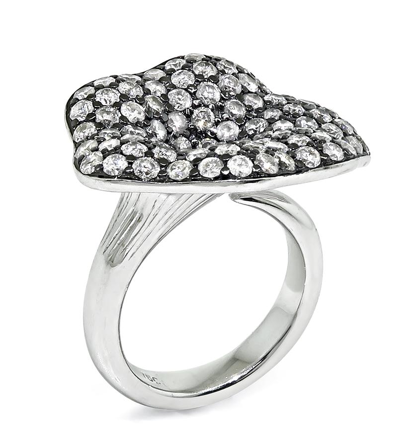 Estate 3.50ct Diamond 18k White Gold Flower Ring