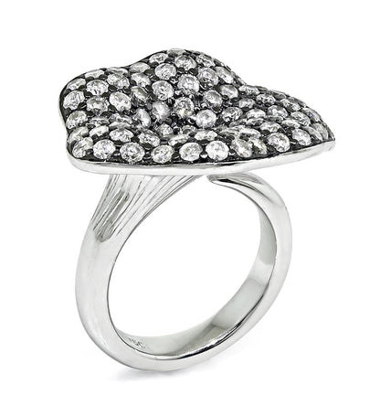 Estate 3.50ct Diamond 18k White Gold Flower Ring
