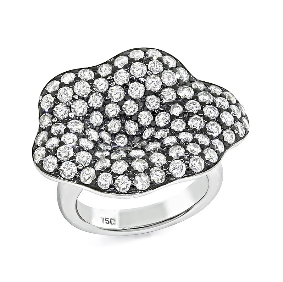 Estate 3.50ct Diamond 18k White Gold Flower Ring