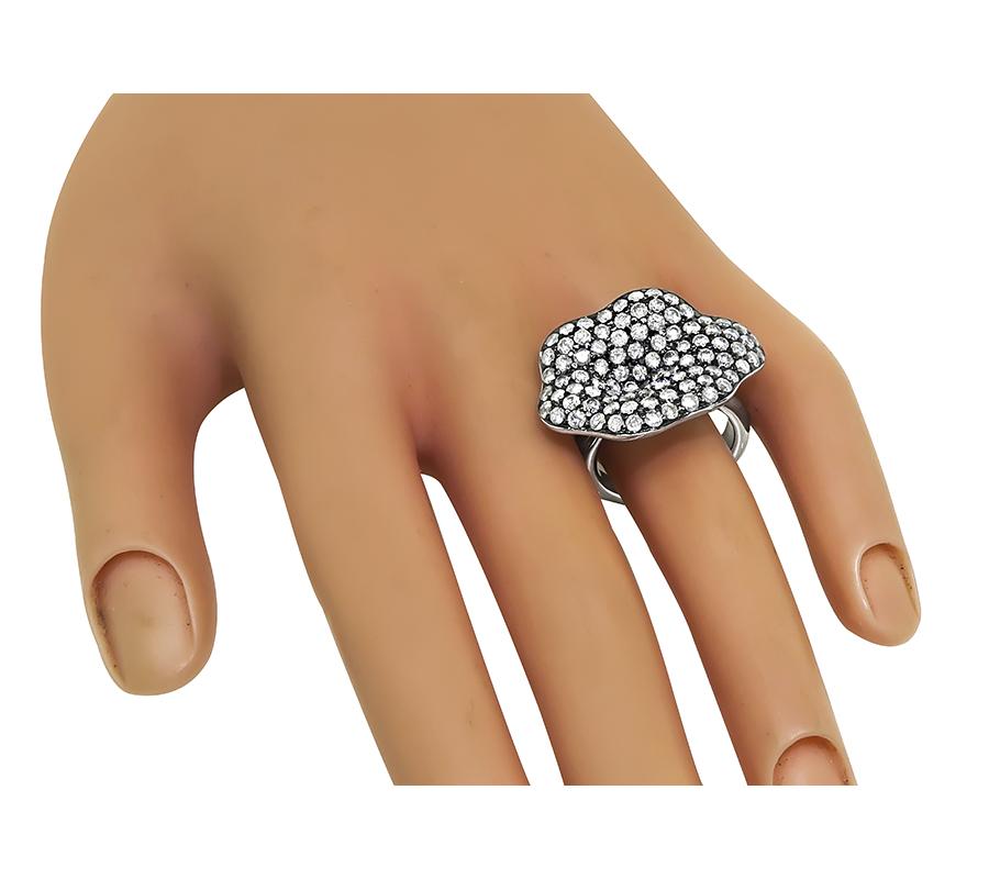 Estate 3.50ct Diamond 18k White Gold Flower Ring