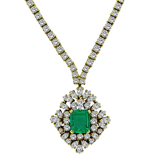 Estate 4.00ct Colombian Emerald 15.00ct Diamond Pendant Necklace