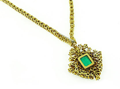 Estate 4.00ct Colombian Emerald 15.00ct Diamond Pendant Necklace