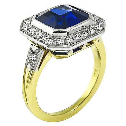 Vintage 4.03ct Sapphire 1.00ct Diamond Gold Engagement Ring