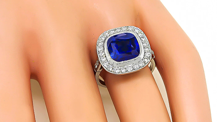 Estate 4.20ct Ceylon Sapphire 0.70ct Diamond Engagement Ring