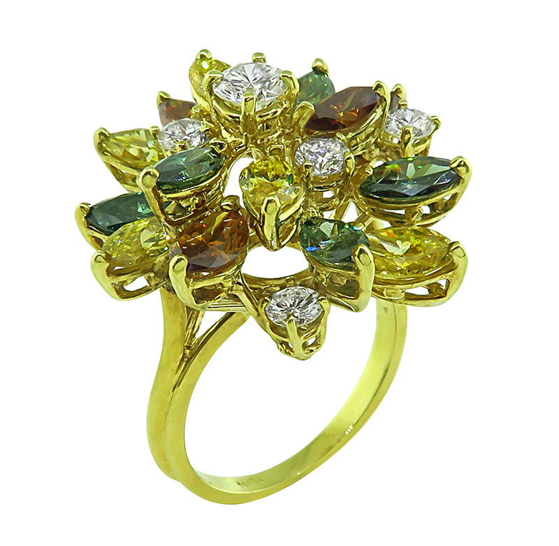 Estate 4.50ct Fancy Color and White Diamond Gold Ring