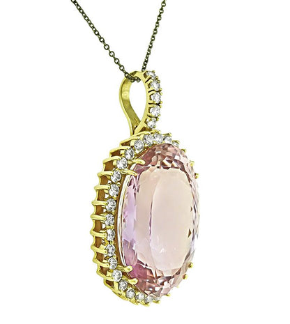 Estate 45.00ct Kunzite 2.00ct Diamond Pendant