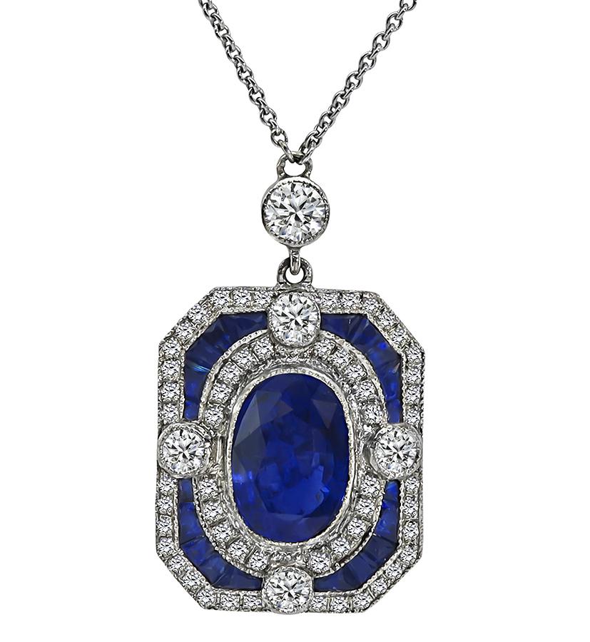 4.53ct Sapphire 1.20ct Diamond Pendant Necklace