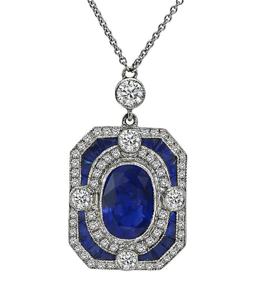 4.53ct Sapphire 1.20ct Diamond Pendant Necklace
