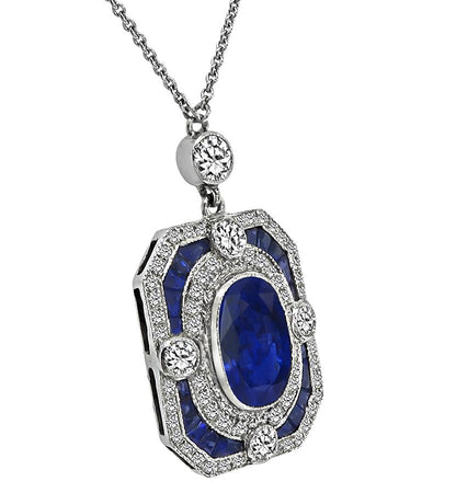 4.53ct Sapphire 1.20ct Diamond Pendant Necklace