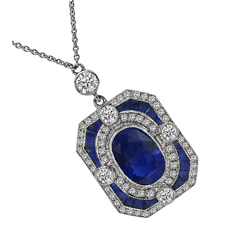4.53ct Sapphire 1.20ct Diamond Pendant Necklace