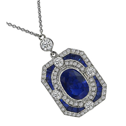 4.53ct Sapphire 1.20ct Diamond Pendant Necklace