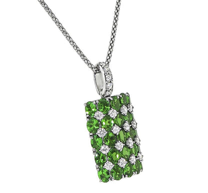 Estate 4.04ct Peridot 0.62ct Diamond 18k White Gold Pendant Necklace