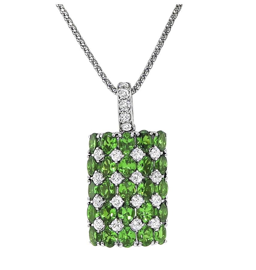 Estate 4.04ct Peridot 0.62ct Diamond 18k White Gold Pendant Necklace