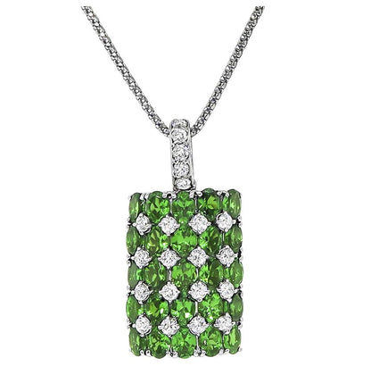Estate 4.04ct Peridot 0.62ct Diamond 18k White Gold Pendant Necklace