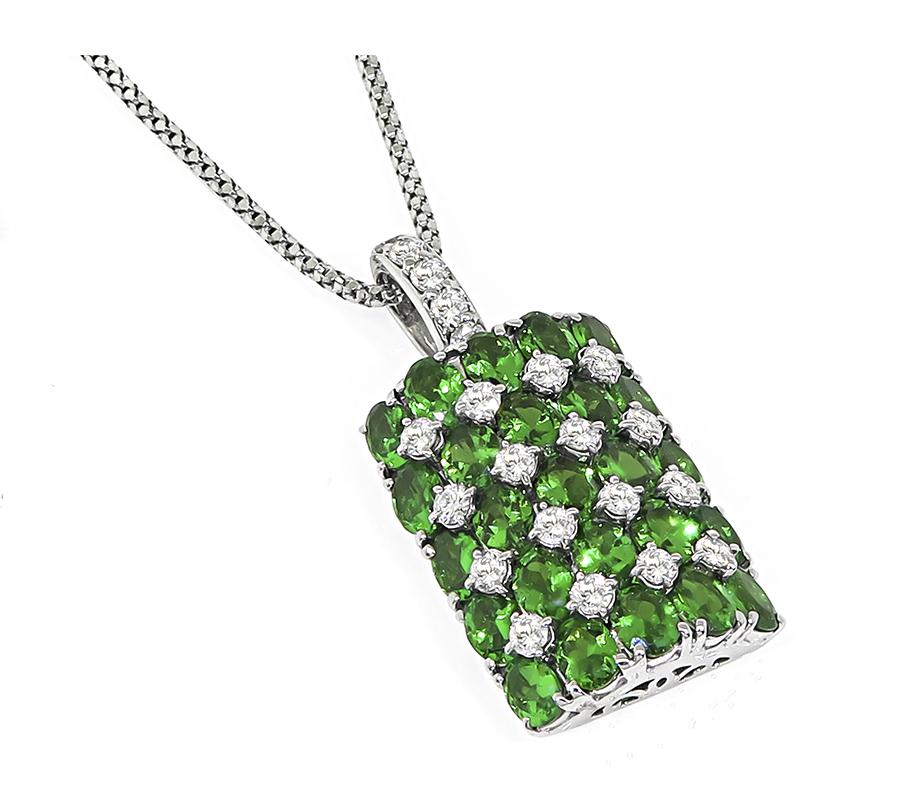 Estate 4.04ct Peridot 0.62ct Diamond 18k White Gold Pendant Necklace