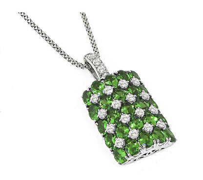Estate 4.04ct Peridot 0.62ct Diamond 18k White Gold Pendant Necklace