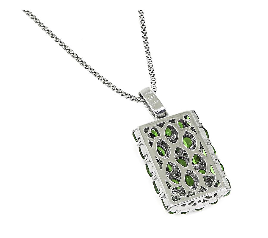 Estate 4.04ct Peridot 0.62ct Diamond 18k White Gold Pendant Necklace