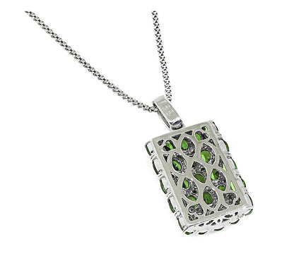 Estate 4.04ct Peridot 0.62ct Diamond 18k White Gold Pendant Necklace