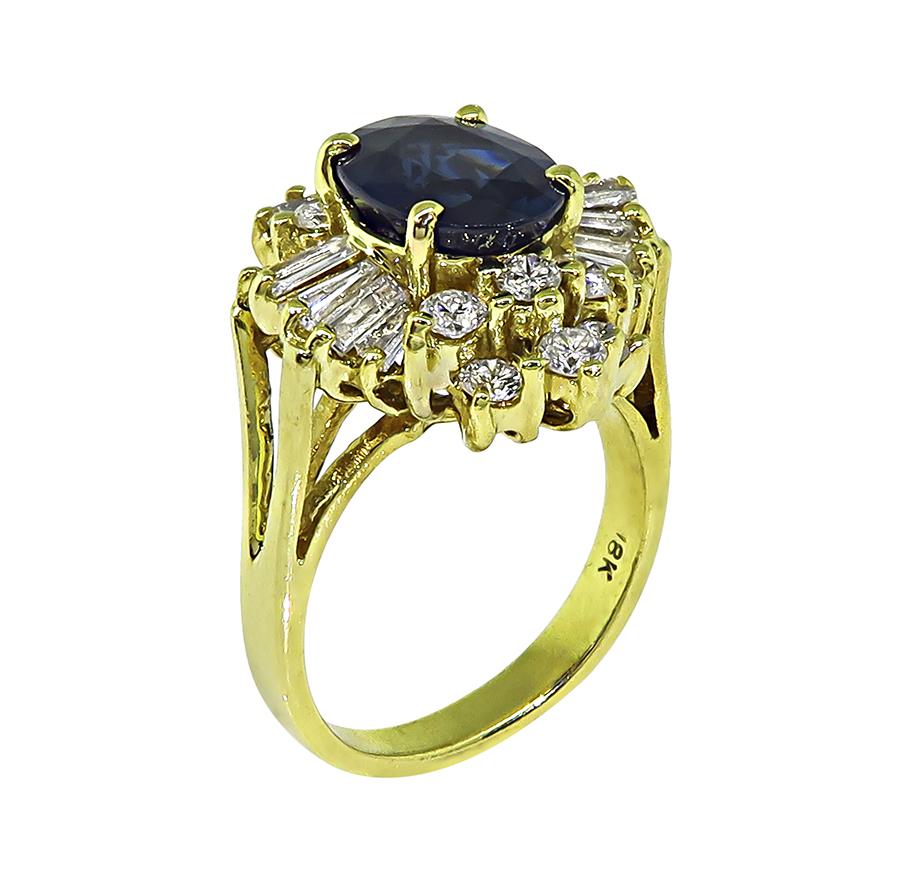 Estate 4.00ct Sapphire 1.50ct Diamond 18k Gold Ring