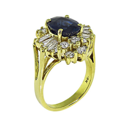 Estate 4.00ct Sapphire 1.50ct Diamond 18k Gold Ring